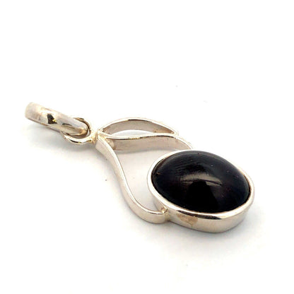 Estate 925 Sterling Silver Oval Cabochon Garnet Modernist Swirl Pendant