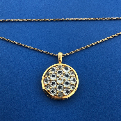 Designer HN Gold Plated Sterling Silver 925 Blue Topaz Circle Pendant Necklace
