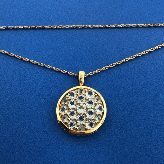 Designer HN Gold Plated Sterling Silver 925 Blue Topaz Circle Pendant Necklace