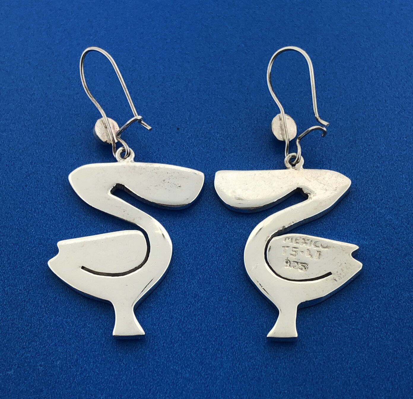 Taxco Mexico 925 Sterling Silver Modernist Pelican Drop Dangle Earrings