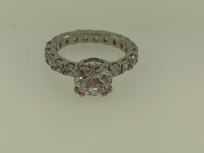 Sterling Silver 925 Cubic Zirconia Solitaire w/Accents Engagement Ring