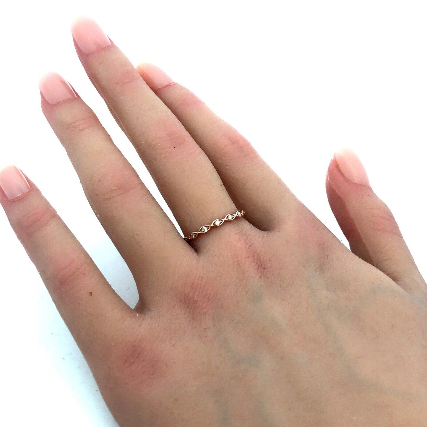 14K Rose Gold Round Diamond Bubble Stacking Anniversary Wedding Band Ring