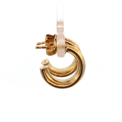 14K Yellow Gold Designer Statement Fluted Textured Round Huggy Hoop Earrings