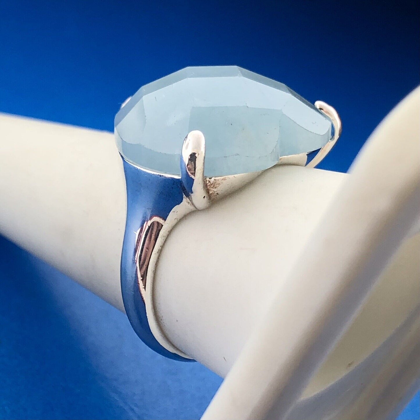 Designer GSJ 925 Sterling Silver Blue Aventurine Faceted Heart Statement Ring