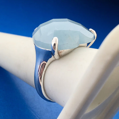 Designer GSJ 925 Sterling Silver Blue Aventurine Faceted Heart Statement Ring