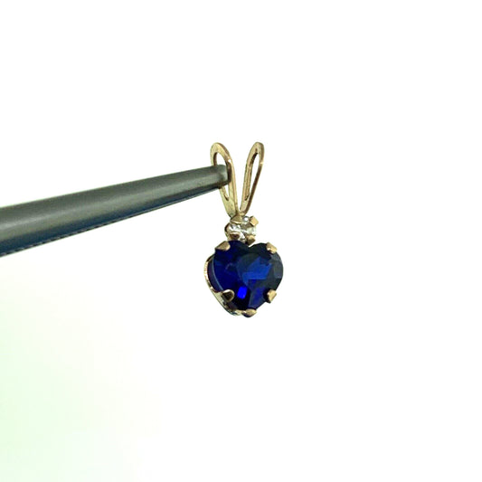Designer 10K Yellow Gold Heart Shaped Blue Spinel White Cubic Zirconia Pendant