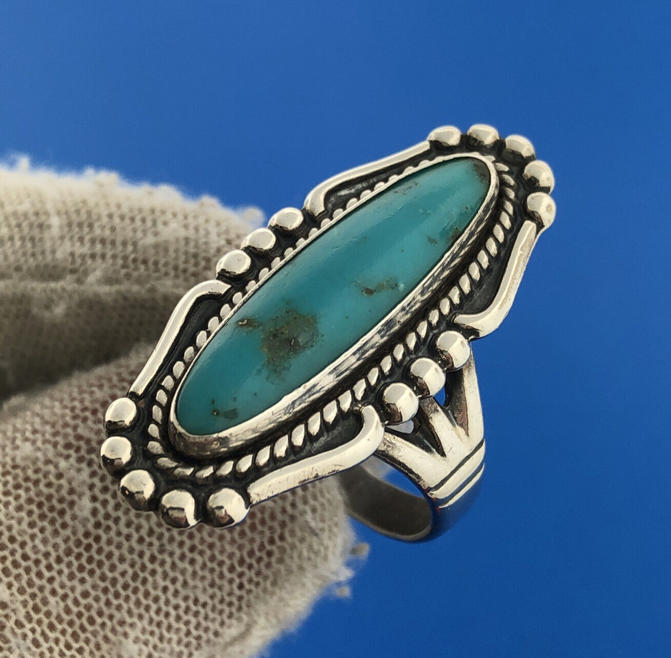 Bell Trading Post Native American Sterling Silver 925 Turquoise Elongated Ring