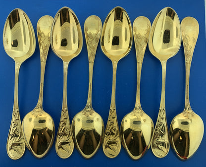 Tiffany & Co Vermeil Gold Washed Sterling Silver 925 Audubon Oval Soup Spoons