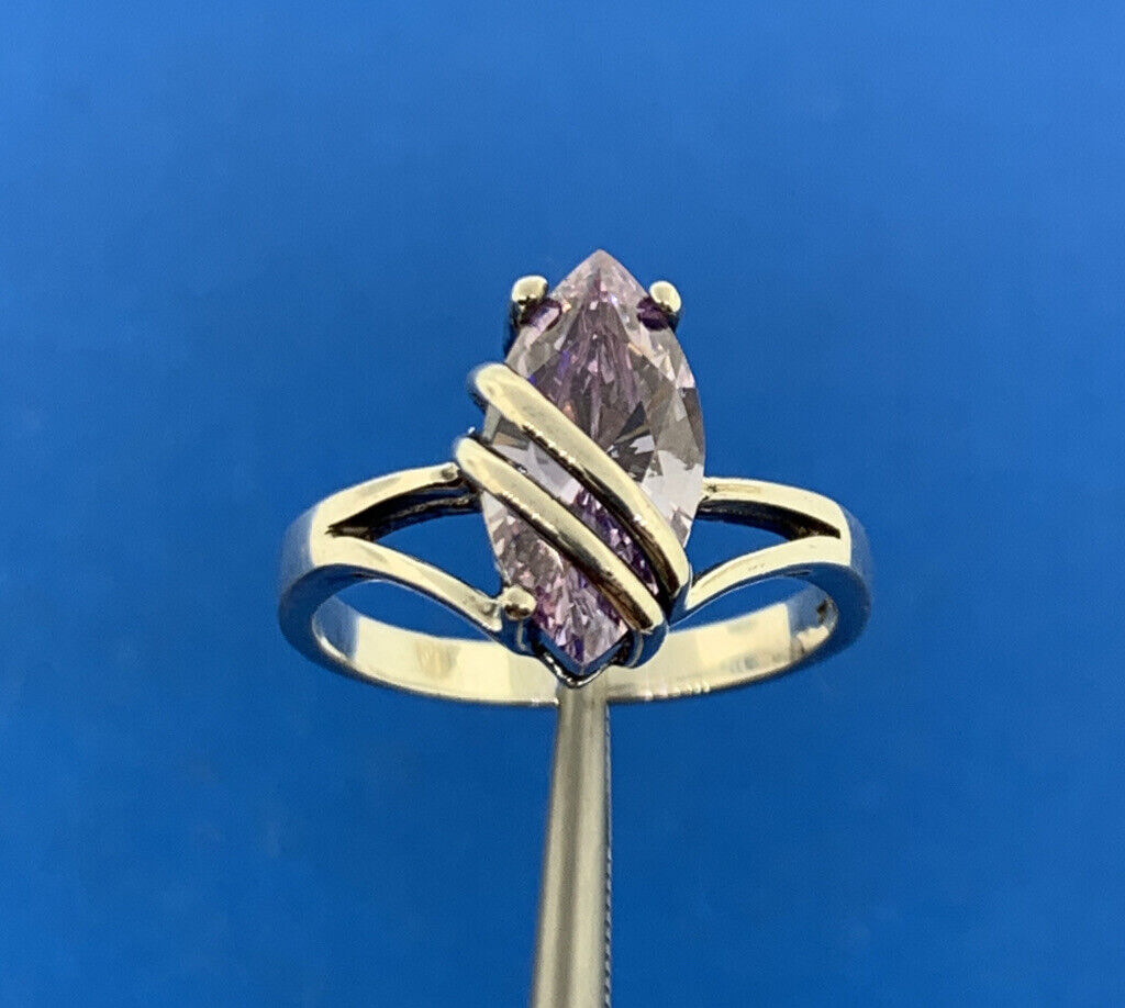 Designer 925 Sterling Silver Purple Marquise Cubic Zirconia CZ Modernist Ring