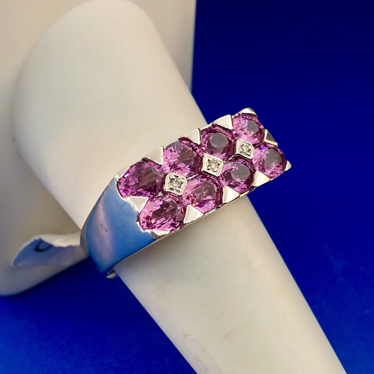 18k White Gold Pink Sapphire Ring with Diamond Accents Size 9