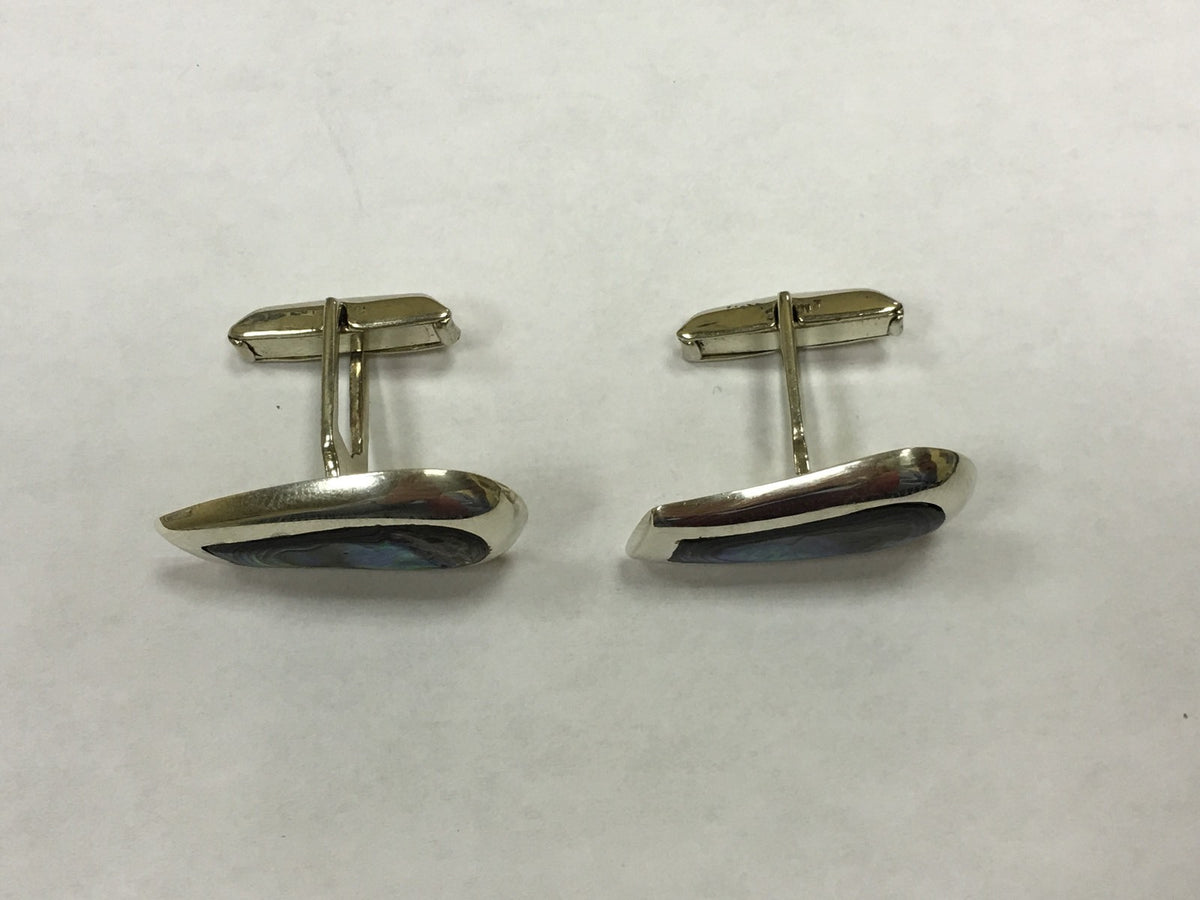 Sterling Silver Mexican Abalone Shell Cuff Links