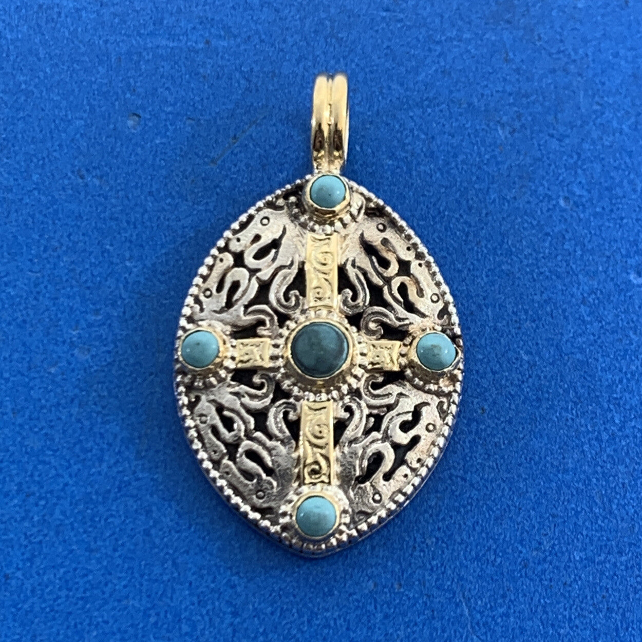 Konstantino 925 Sterling Silver 18K Yellow Gold Turquoise Oval Pendant