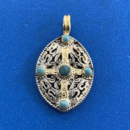 Konstantino 925 Sterling Silver 18K Yellow Gold Turquoise Oval Pendant