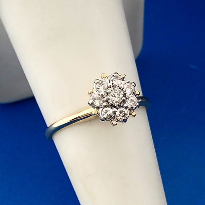 70's 14K Yellow Gold Diamond Floral Cluster Empire Top Anniversary Cocktail Ring