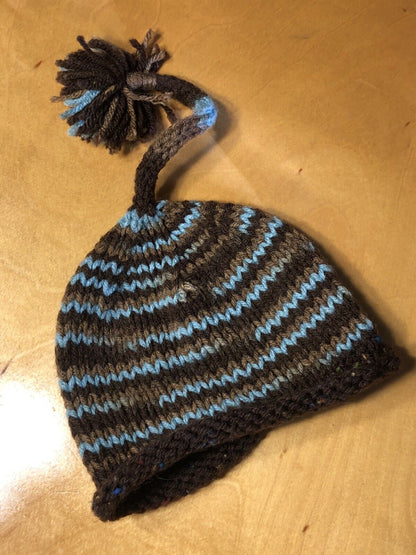 Hand Crocheted Knitted Blue Brown Newborn Baby's Two Piece Pod Hat Photography