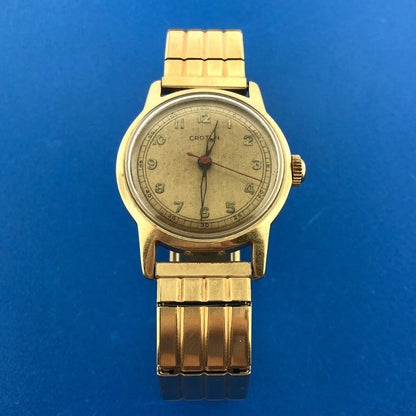 Art Deco Croton Automatic Mens 10K Yellow Gold 17j GEMEX Band Wrist Watch