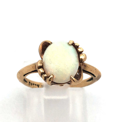Vintage 10K Yellow Gold Oval Opal October Birthday Anniversary Cocktail Ring