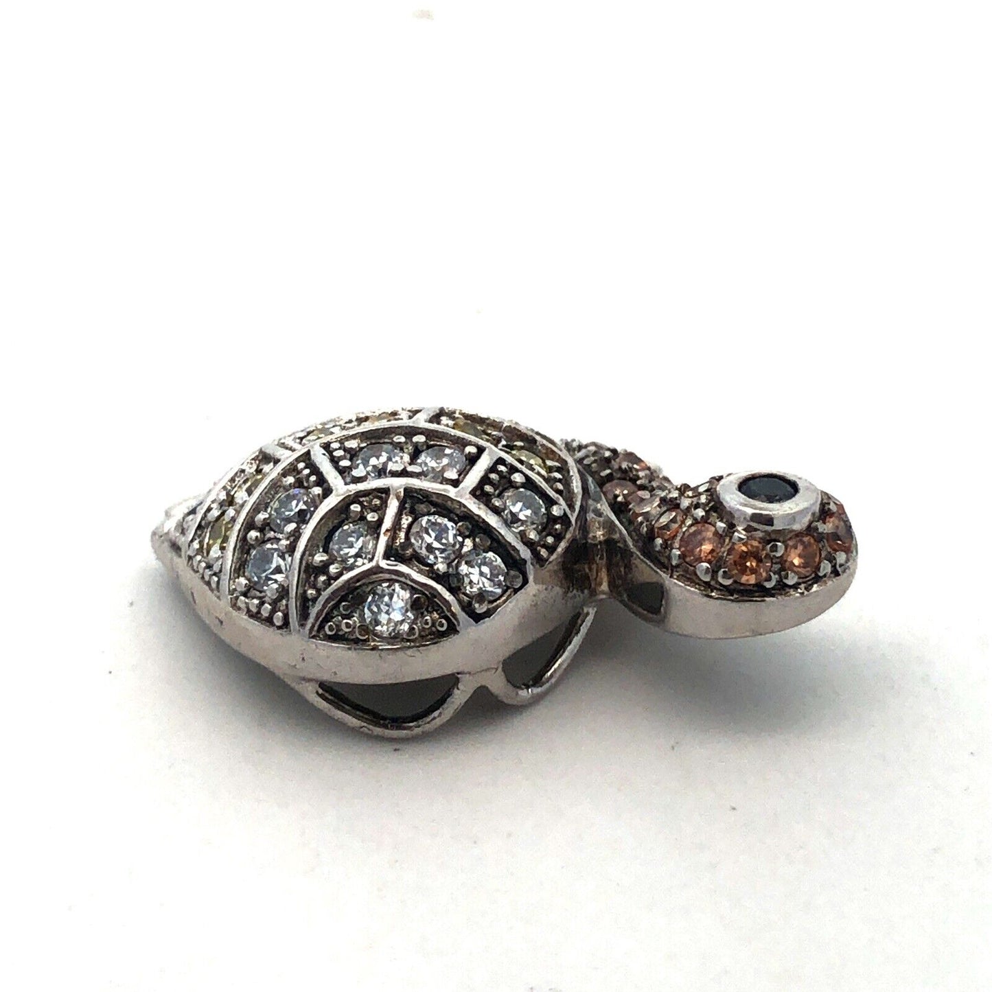Adorable 925 Sterling Silver Mixed Colored Cubic Zirconia Turtle Pendant