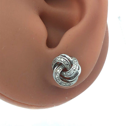 Designer 925 Sterling Silver Round Diamond Knot Stud Earrings