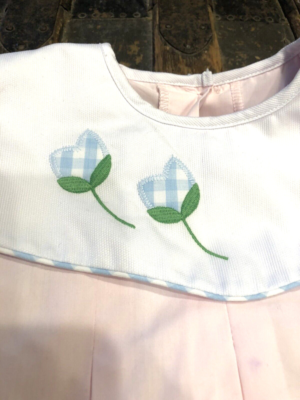The Beaufort Bonnet Company Pink Appliqued Floral Theme Girls 7 Collared Dress