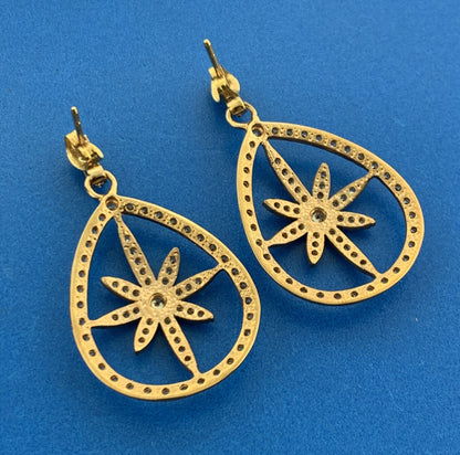Swarovski Rose Tone Crystal Floral Starburst Snowflake Statement Hoop Earrings