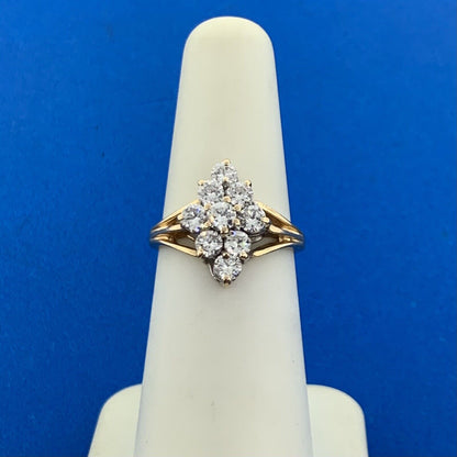 Designer 14K Yellow Gold Round Diamond Cluster Cocktail Size 5.5 Ring