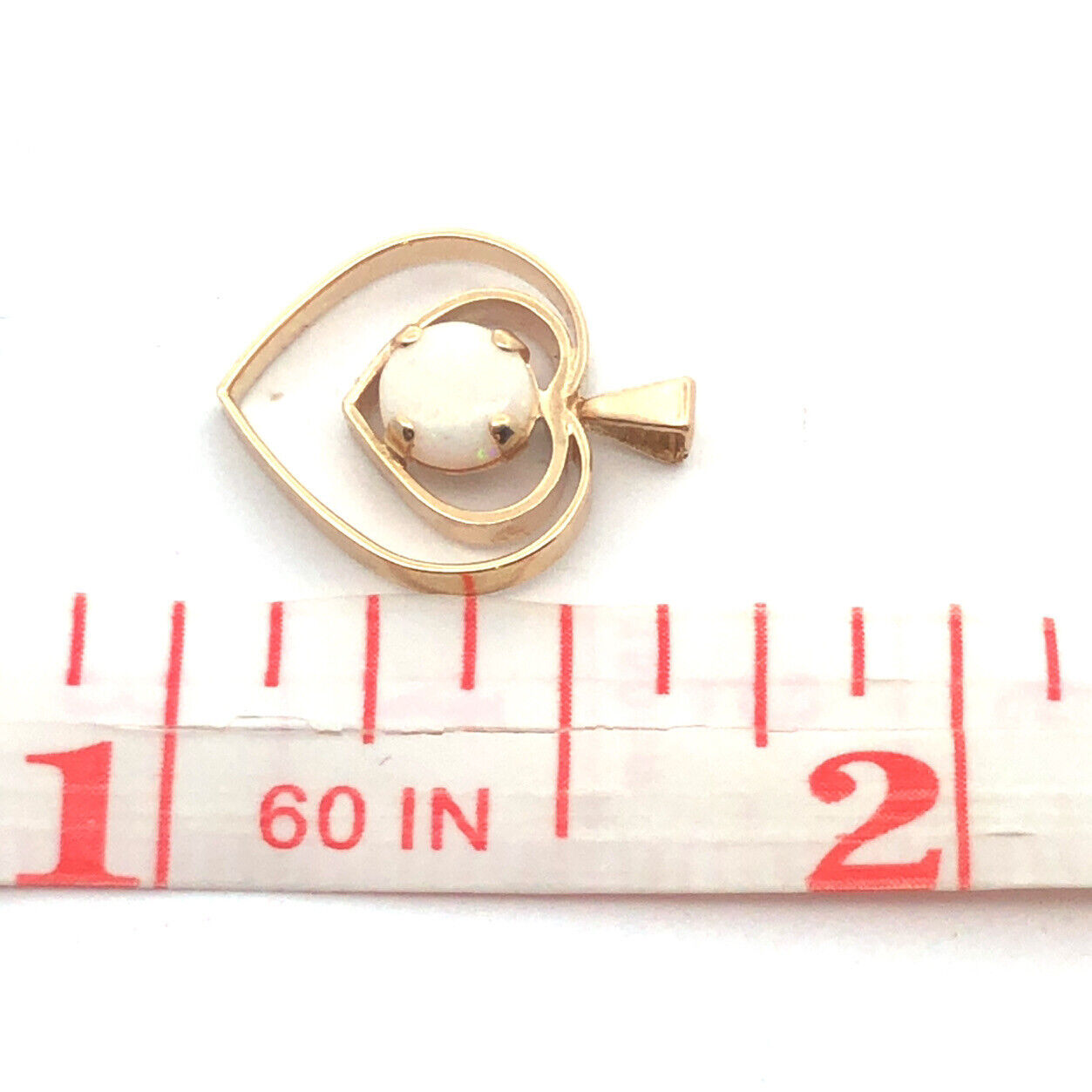 Designer 14K Yellow Gold Round Opal Open Work Double Heart Pendant