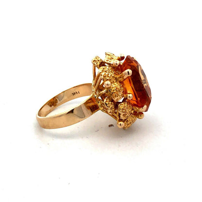 14K Yellow Gold Oval Orange Citrine November Anniversary Statement Cocktail Ring