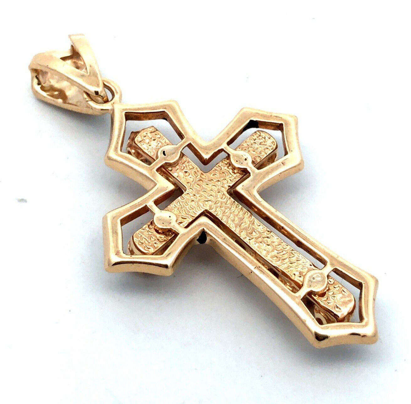 Estate 14K Yellow Gold Round Diamond Black Enamel Statement Cross Pendant