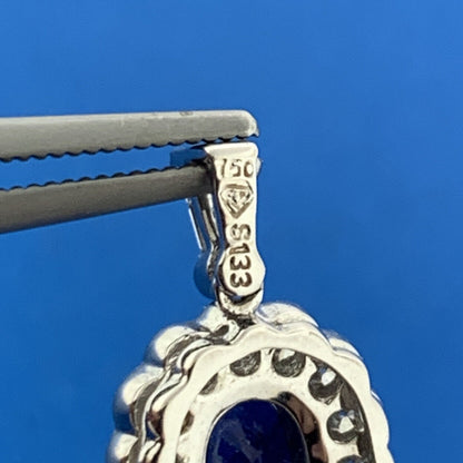 18K White Gold Sapphire Diamond Halo September Anniversary Pendant