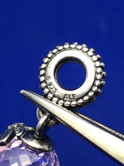 925 Silver Retired PANDORA ALE Morning Butterfly Pink CZ Dangle Charm 791258