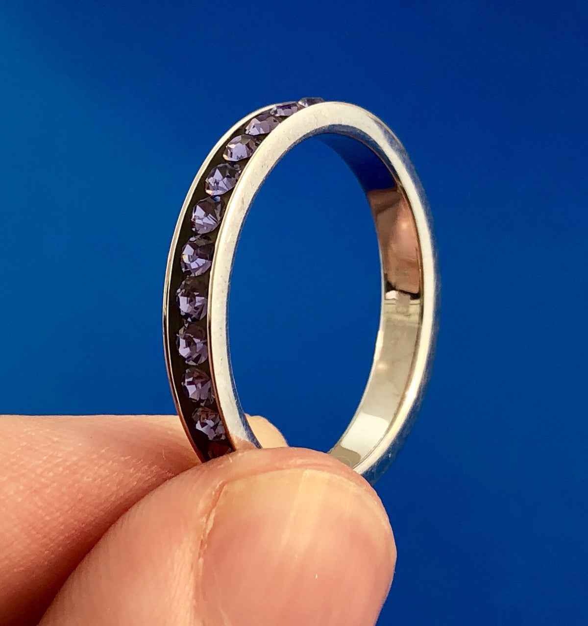 Sensational Designer 925 Sterling Silver Amethyst February Anniversary Band Ring