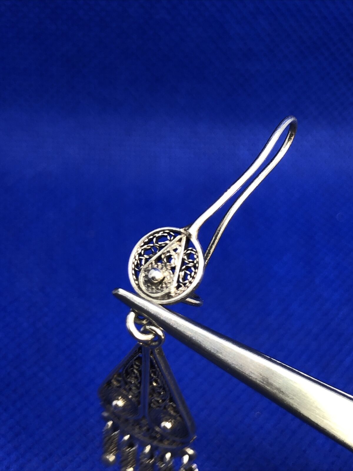 Beaded Filigree 925 Sterling Silver Dangle Drop Hook Earrings