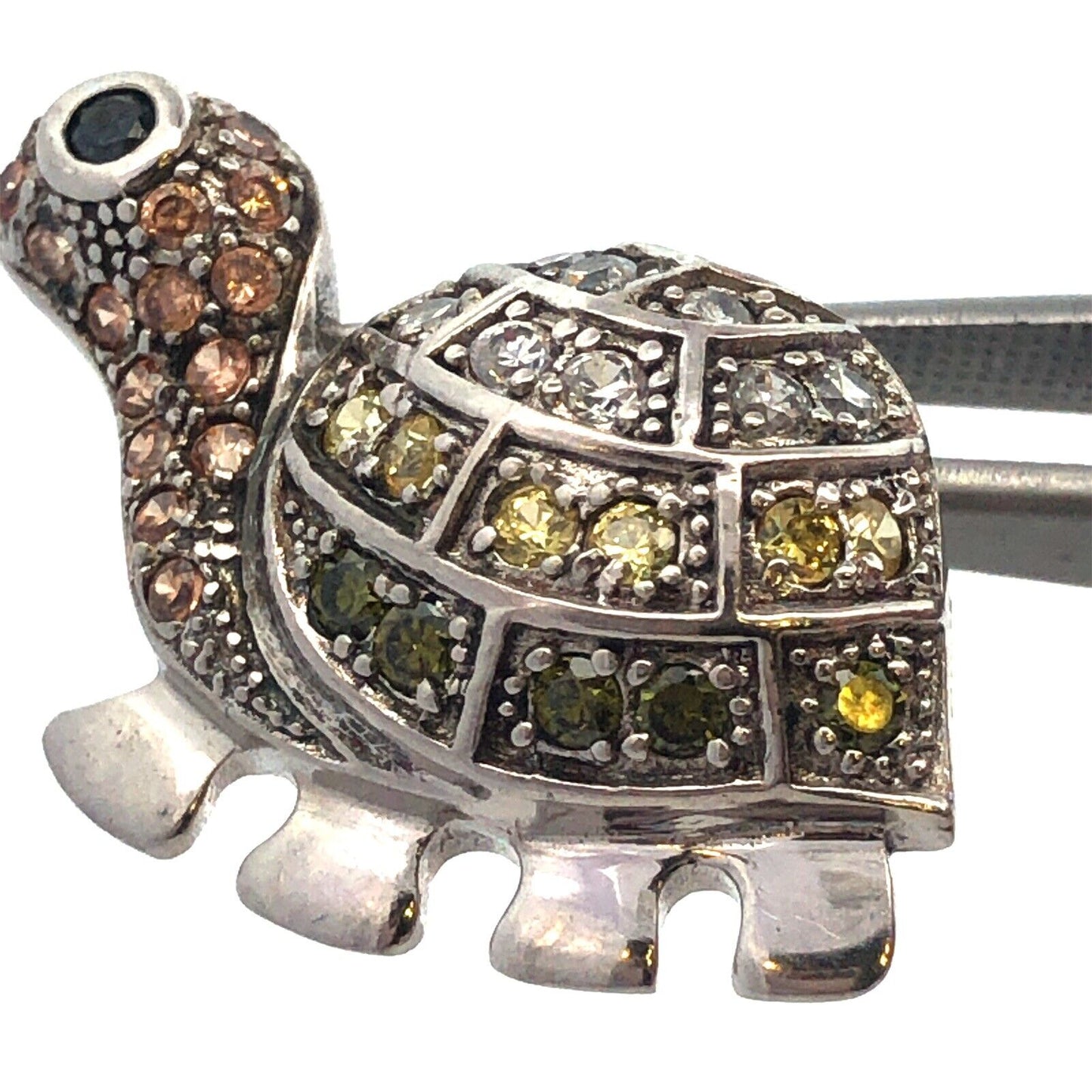 Adorable 925 Sterling Silver Mixed Colored Cubic Zirconia Turtle Pendant