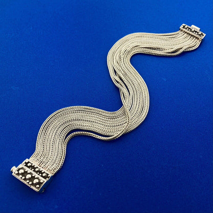 Designer Anatoli 925 Sterling Silver 10 Strand Wheat Link Mesh Cuff Bracelet