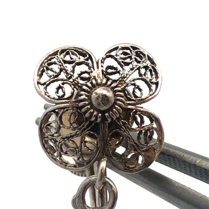 Vintage 925 Sterling Silver Intricate Filigree Floral Dangle Screw Back Earrings