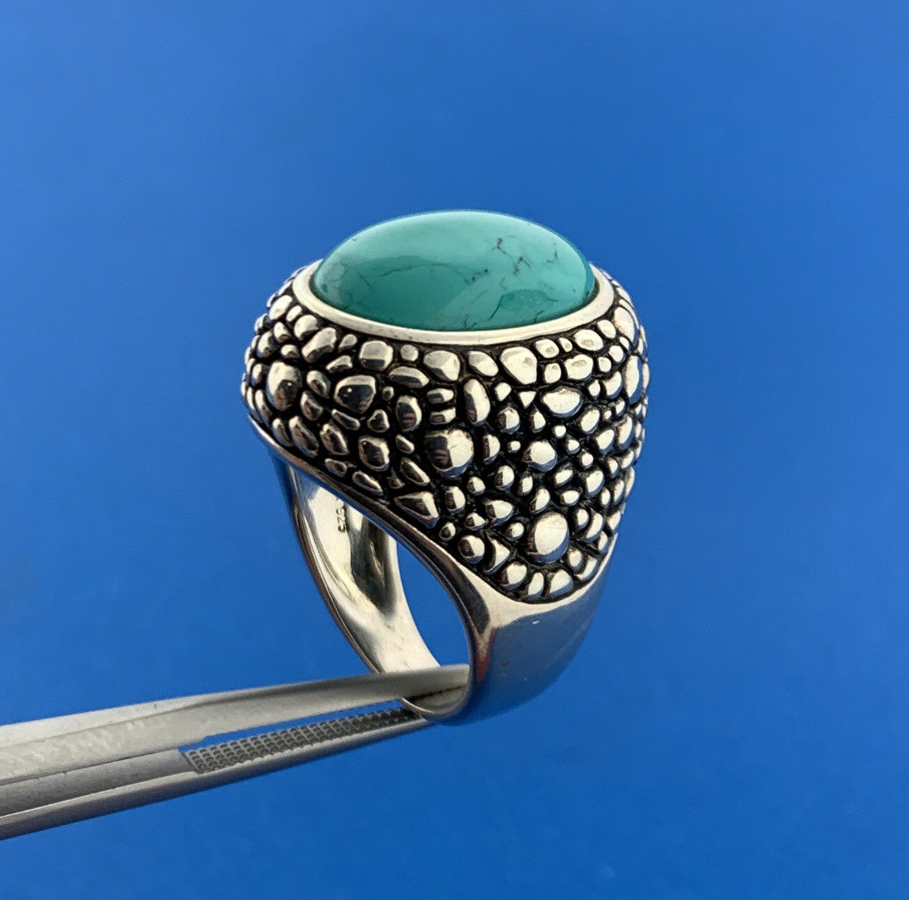 Whitney Kelly 925 Sterling Silver Oval Turquoise Pebbled Statement Dome Ring