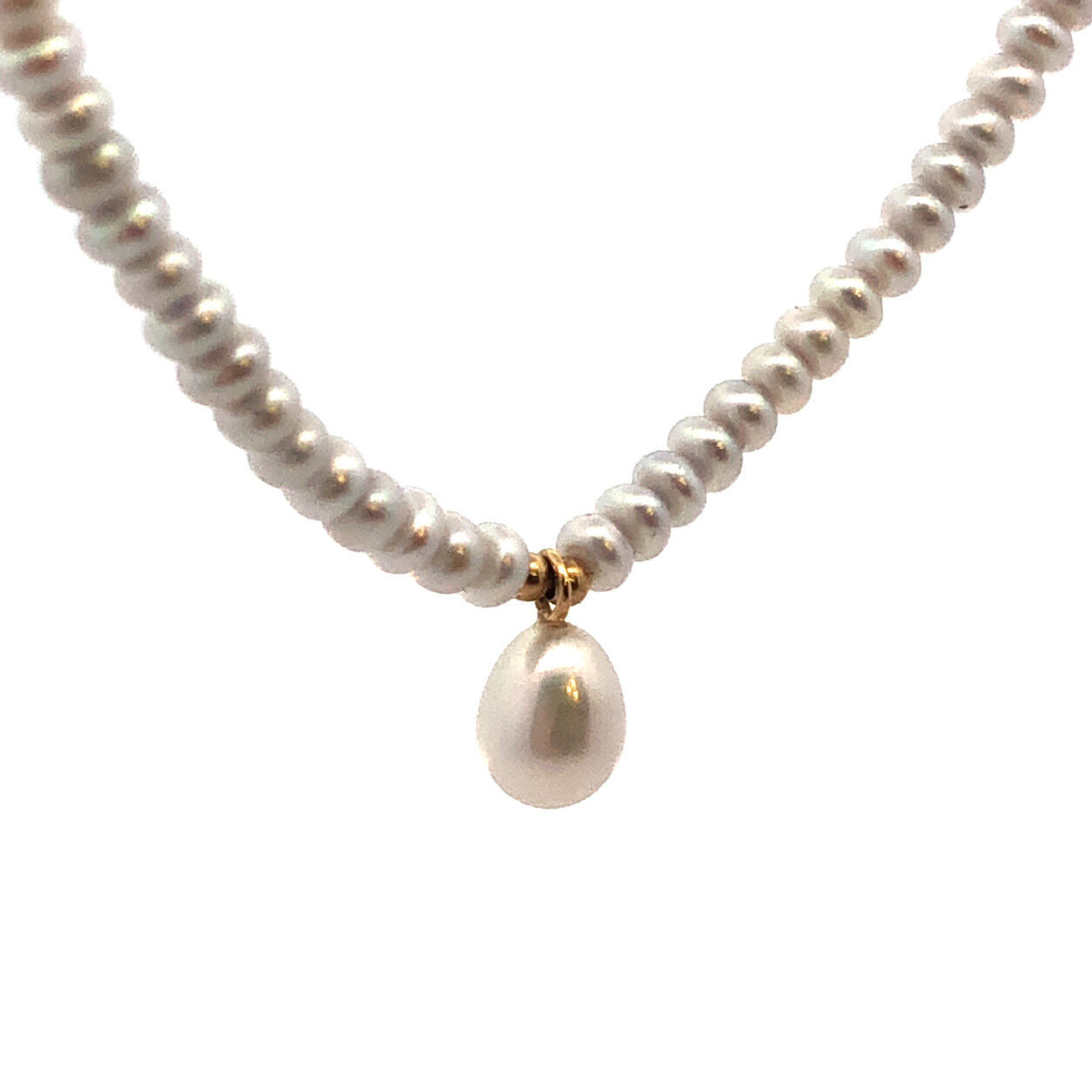 14K Yellow Gold Grey Button Pearl Beaded Drop Pearl Pendant Necklace