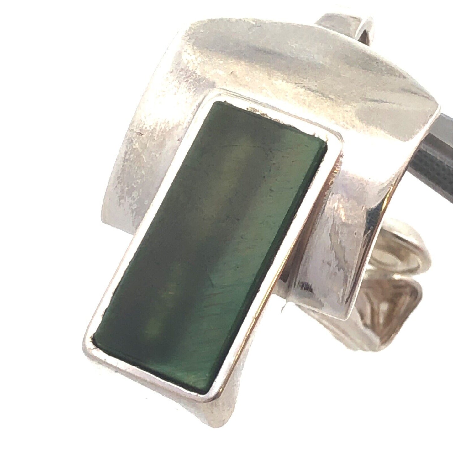 Designer Sterling Silver Chrysoprase Panel Modernist Statement Clip On Earrings