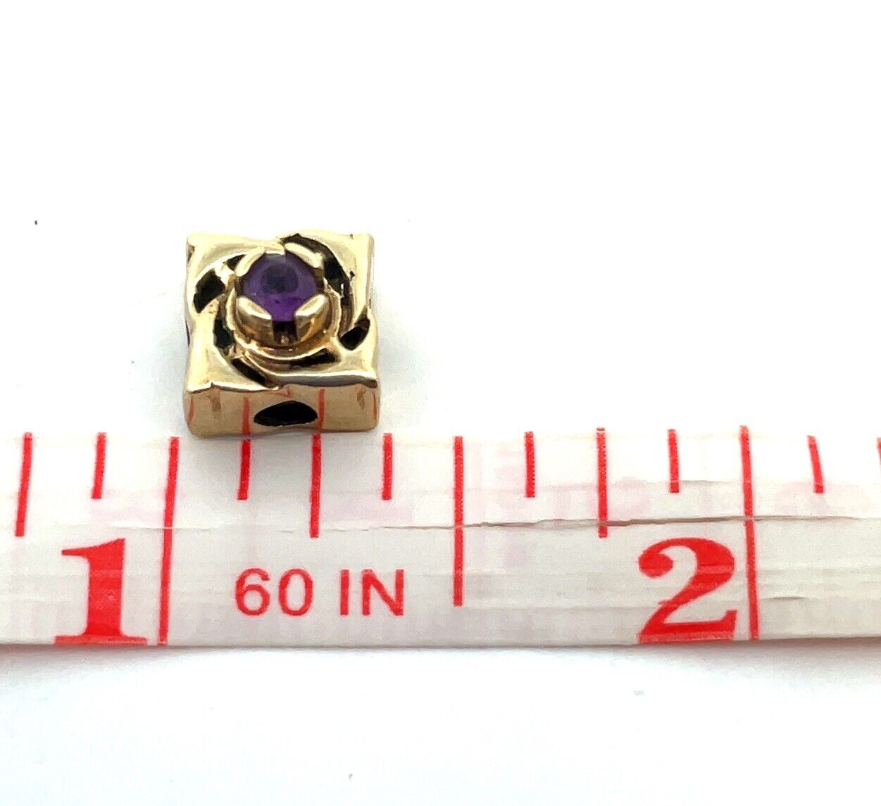 Designer DDH 10K Yellow Gold Round Amethyst Floral Slide Bracelet Charm