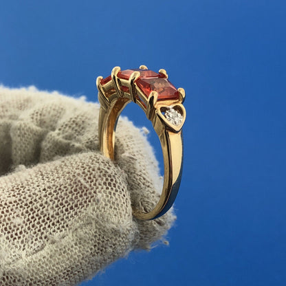 Designer Canada Sterling Silver 925 Princess Trio Citrine Diamond Accent Ring