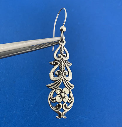 Designer 925 Sterling Silver Floral Leaf Nature Dangle Hook Earrings