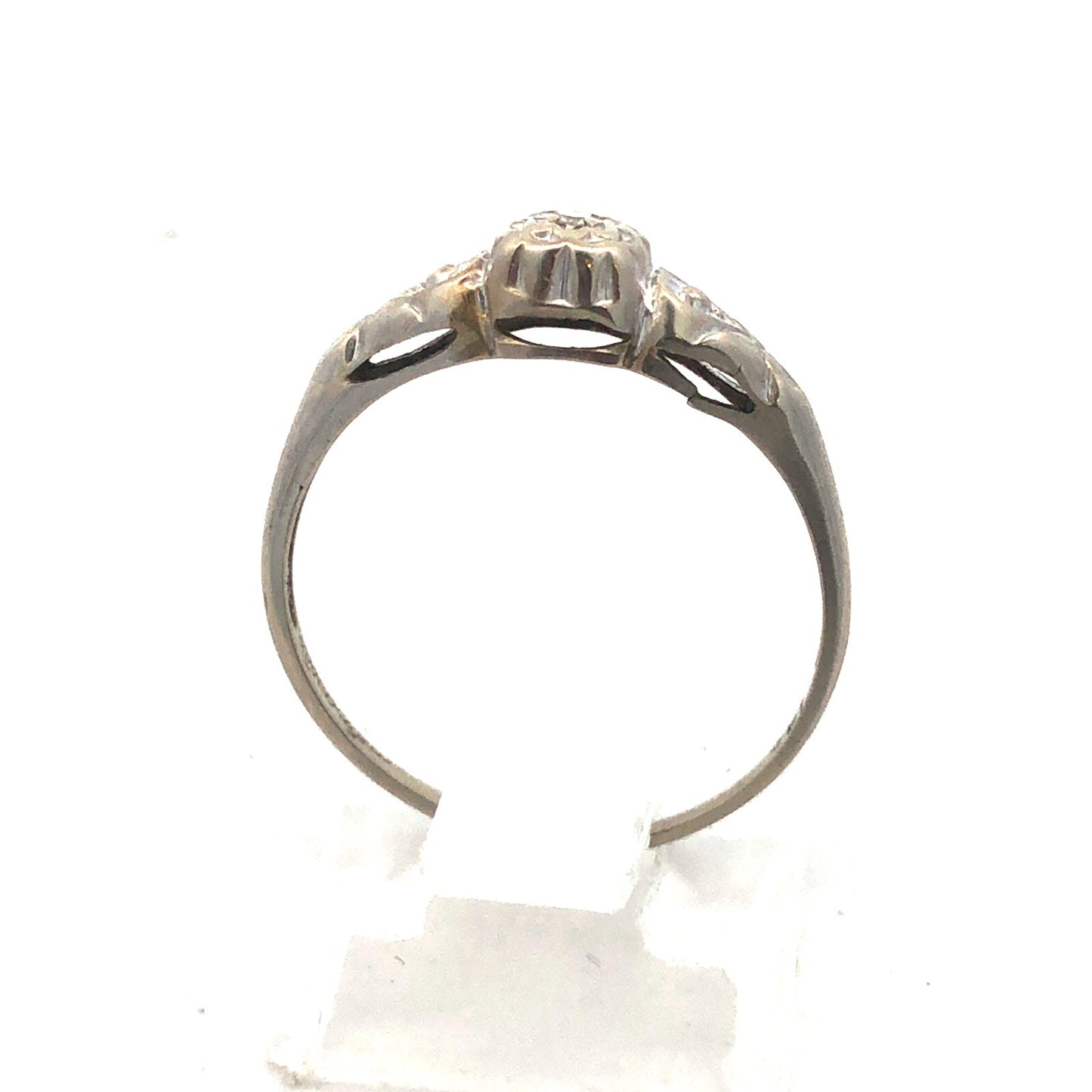 Art Deco 14K White Gold Diamond Solitaire Sweetheart Scroll Engagement Ring