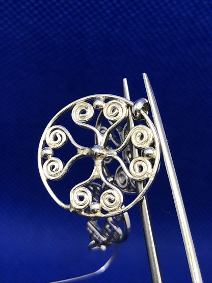 Designer BA 925 Sterling Silver Filigree Scroll Flat Round Dangle Hook Earrings