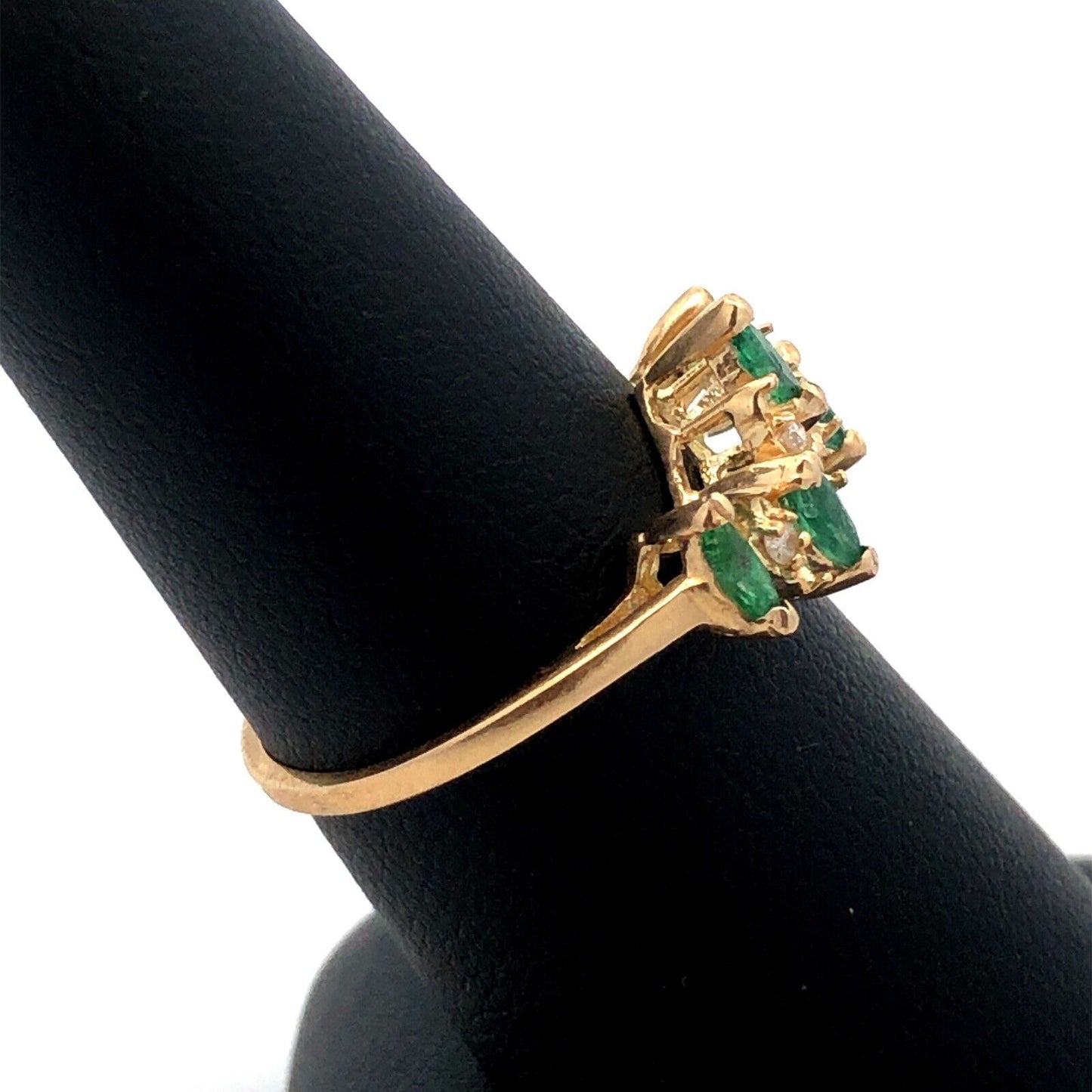 Estate 14K Yellow Gold Marquise Emerald Diamond Stacking Band Ring