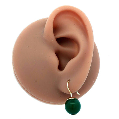 Estate 14K Yellow Gold Round Jade Ball Hook Dangle Earrings