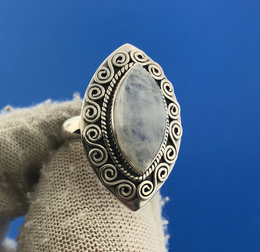 Designer D Paulus DP Sterling Silver Rainbow Moonstone Statement Cocktail Ring