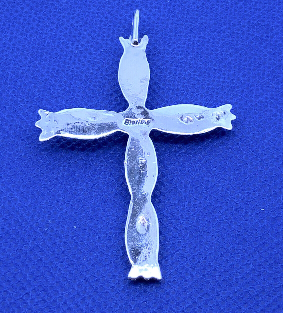 925 Sterling Silver Vintage Native American Old Pawn Turquoise Cross Pendant