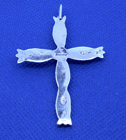 925 Sterling Silver Vintage Native American Old Pawn Turquoise Cross Pendant