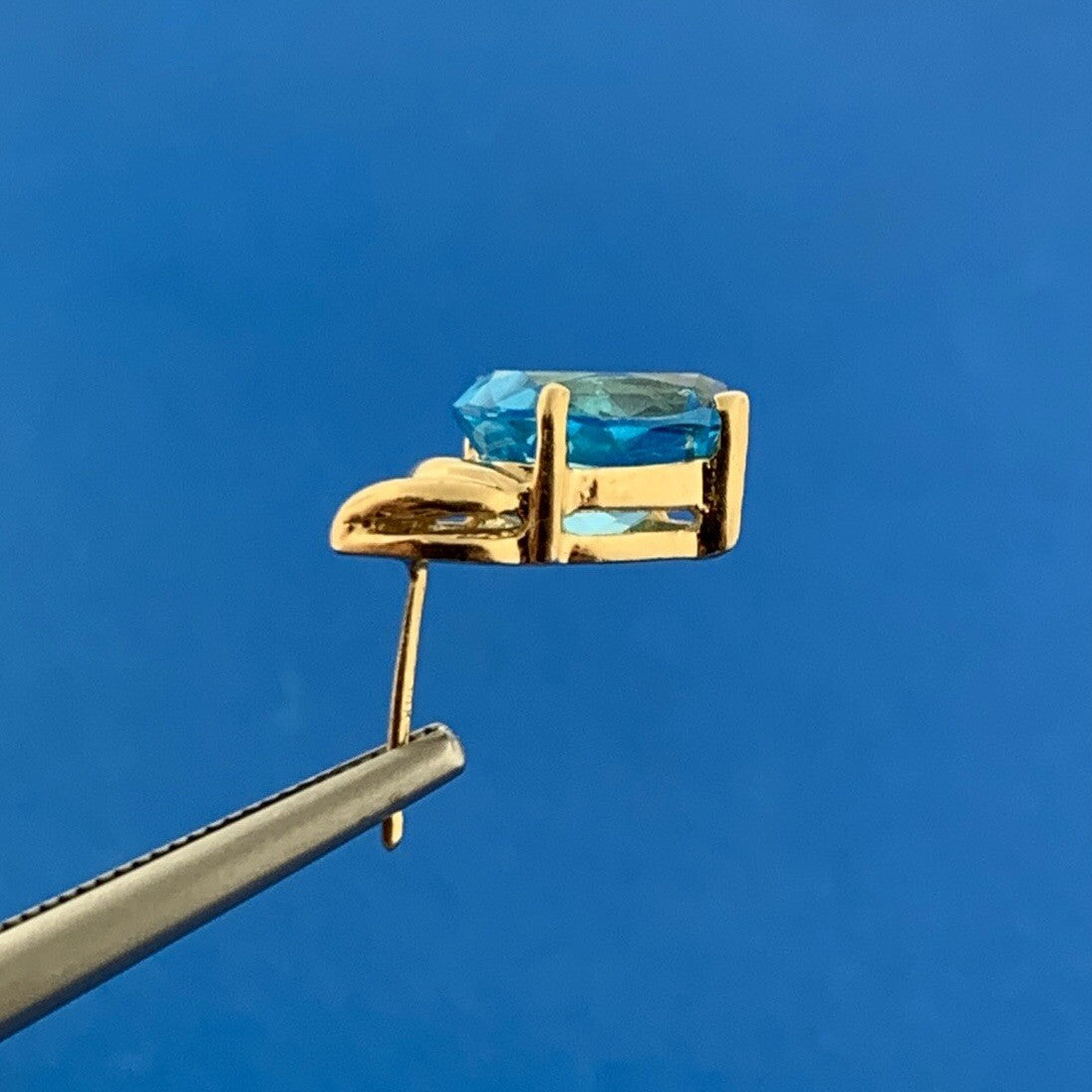 14K Yellow Gold Oval Blue Topaz December Anniversary Stud Earrings